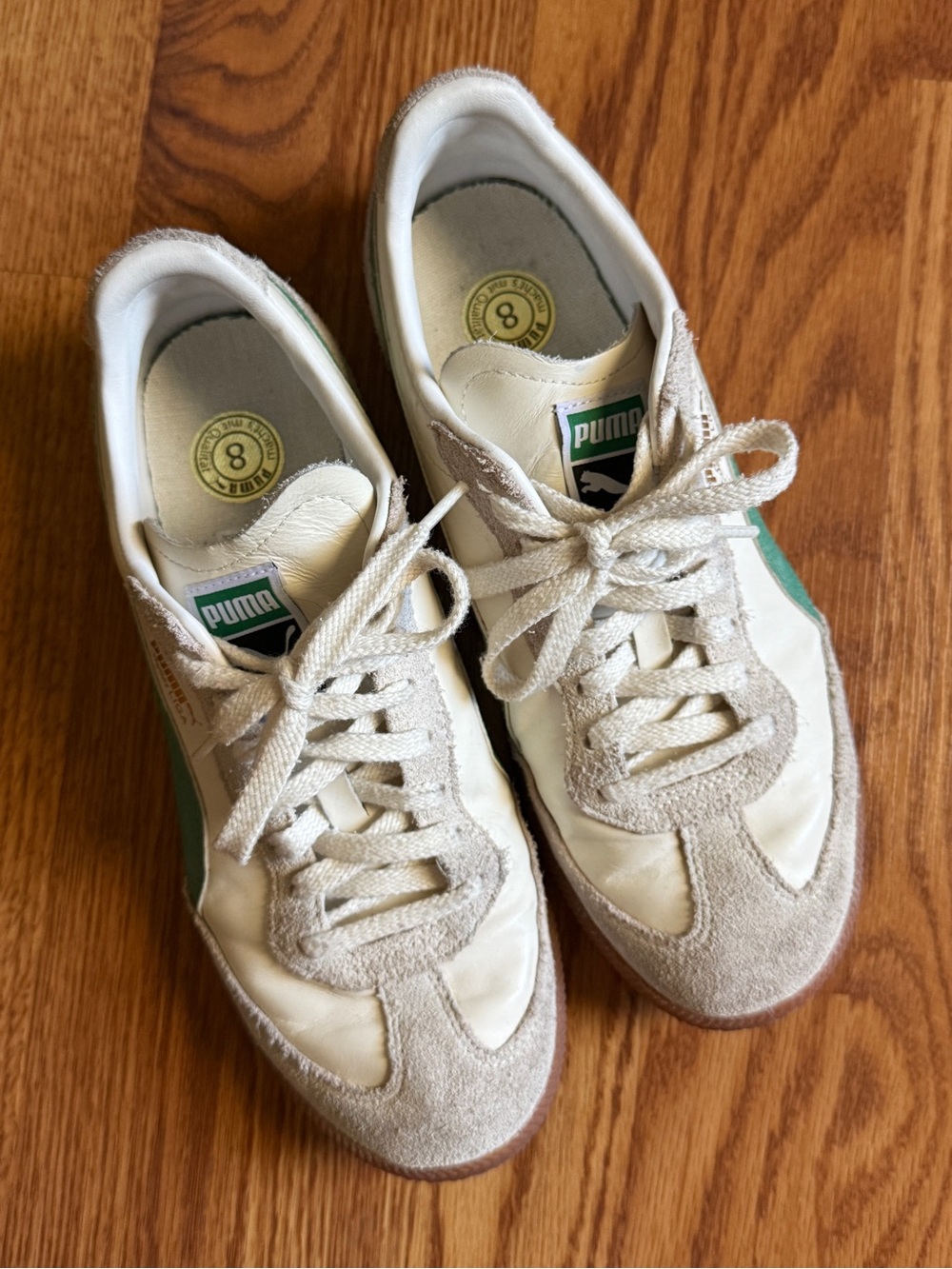 Puma Super Liga Retro Sneakers White with Green Stripe and Gum Sole - Picture 3 of 8